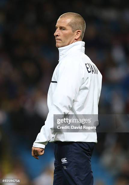 Stuart Lancaster, the England head coach looks on during the 2015 Rugby World Cup Pool A match between England and Uruguay at Manchester City Stadium...