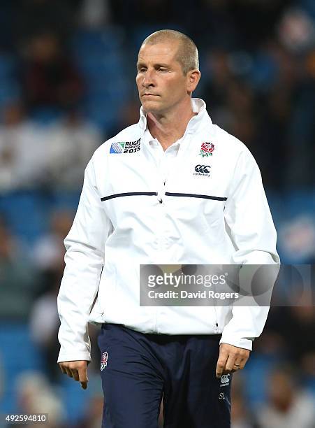 Stuart Lancaster, the England head coach looks on during the 2015 Rugby World Cup Pool A match between England and Uruguay at Manchester City Stadium...