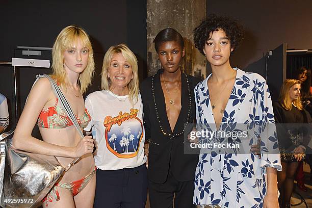 Paul and Joe designer Sophie Albou and models pose during the Paul and Joe show:Back Stage as part of the Paris Fashion Week Womenswear Spring/Summer...
