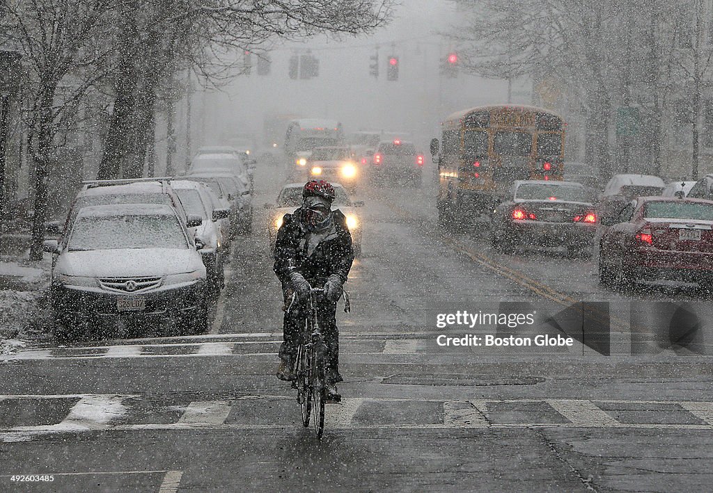 Bicyclist In Snow