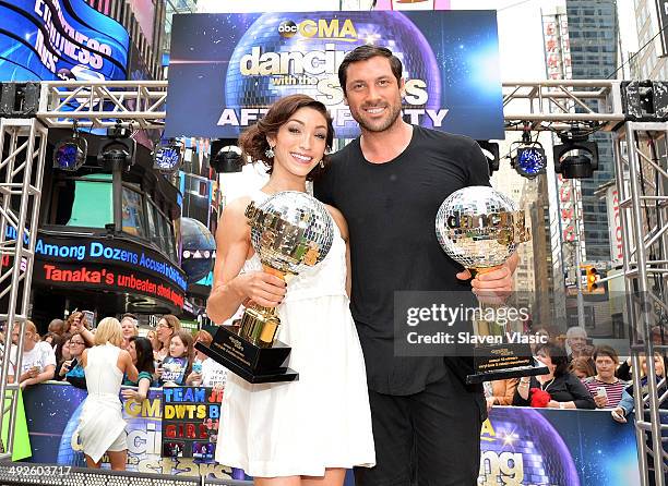 Winners of "Dancing With The Stars" Season 18 Meryl Davis and Maksim Chmerkovskiy visit ABC's "Good Morning America" at Times Square on May 21, 2014...