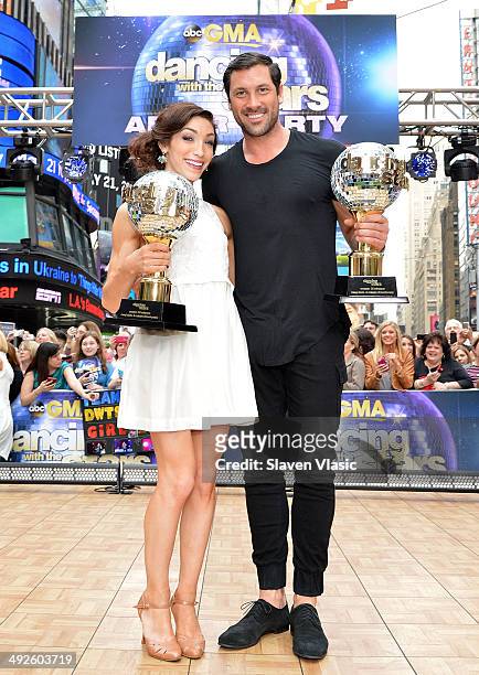 Winners of "Dancing With The Stars" Season 18 Meryl Davis and Maksim Chmerkovskiy visit ABC's "Good Morning America" at Times Square on May 21, 2014...