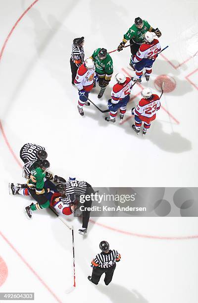 Anthony Mantha of the Val'Dor Foreurs and the Edmonton Oil Kings Henrik Samuelsson draw roughing penalties during Game Five of the 2014 MasterCard...