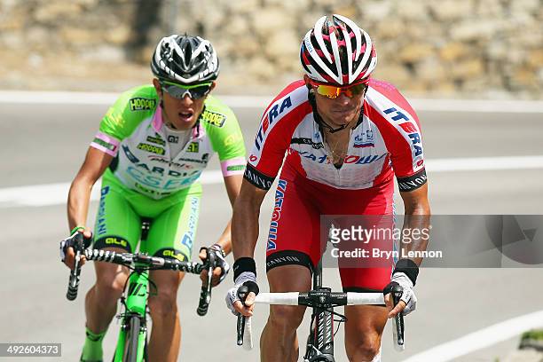 Francesco Bongiorno of Italy and Bardiani-CSF and Eduard Vorganov of Russia and Katusha in action during the eleventh stage of the 2014 Giro...