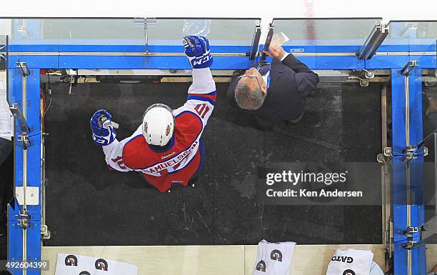 Henrik Samuelsson of the Edmonton Oil Kings gets set to leave the penalty box against the Val'Dor Foreurs during Game Five of the 2014 MasterCard...