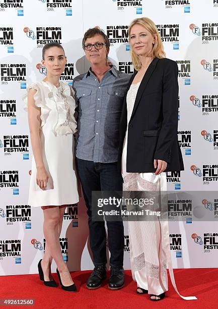 Director Todd Haynes , Rooney Mara and Cate Blanchett attend a photocall for "Carol" during the BFI London Film Festival at Soho Hotel on October 14,...