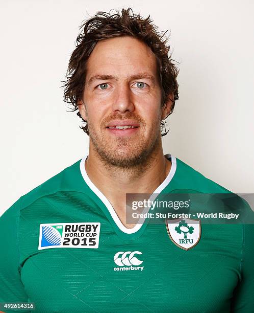 Mike McCarthy of Ireland poses for a portrait during the IrelanRugby Wworld Cup 2015 squad photo call on October 14, 2015 in Cardiff, Wales.