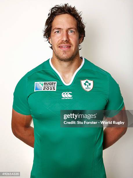 Mike McCarthy of Ireland poses for a portrait during the Ireland Rugby World Cup 2015 squad photo call on October 14, 2015 in Cardiff, Wales.