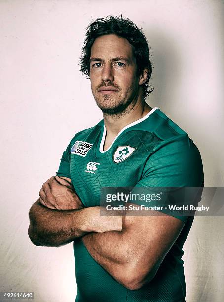Mike McCarthy of Ireland poses for a portrait during the Ireland Rugby World Cup 2015 squad photo call on October 14, 2015 in Cardiff, Wales.