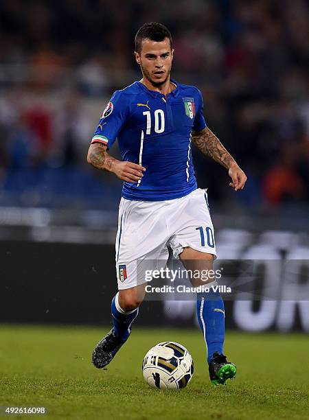 Sebastian Giovinco of Italy in action during the UEFA EURO 2016 Qualifier between Italy and Norway at Olimpico Stadium on October 13, 2015 in Rome,...