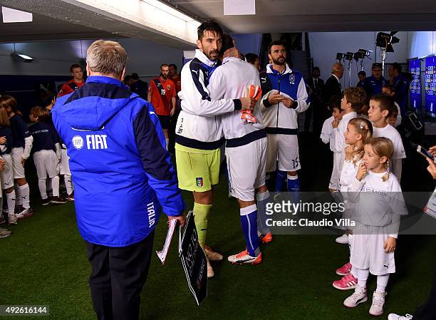 Gianluigi Buffon of Italy in the players tunnel prior to the the UEFA EURO 2016 Qualifier between Italy and Norway on October 13, 2015 in Rome, Italy.