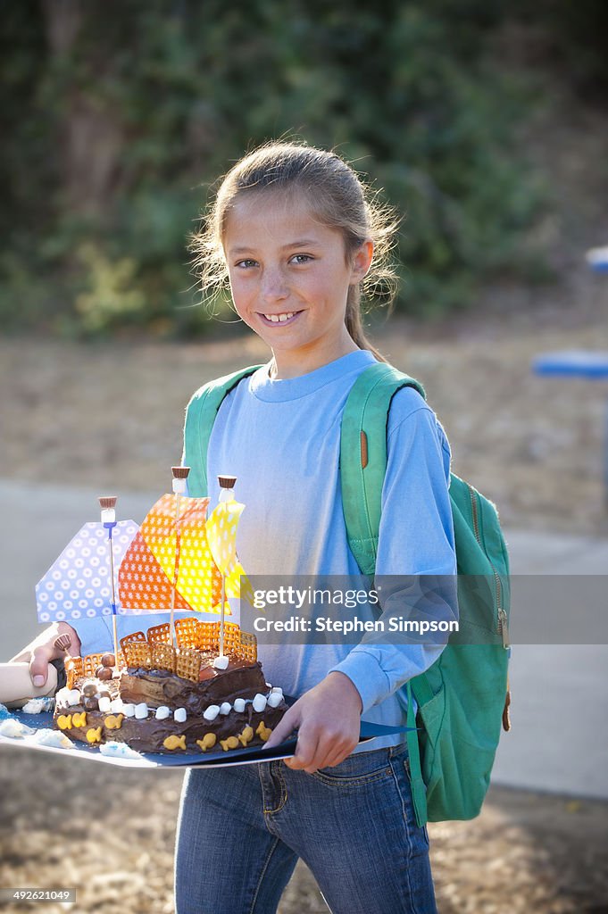 4th grader and her cake/ship "galleon" project