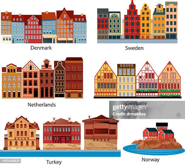 europe buildings - denmark stock illustrations