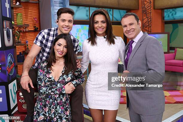 William Valdes, Laura G, Cecilia Galliano and Alan Tacher are seen on the set of "Despierta America" to promote the new variety show "Sabadazo" at...