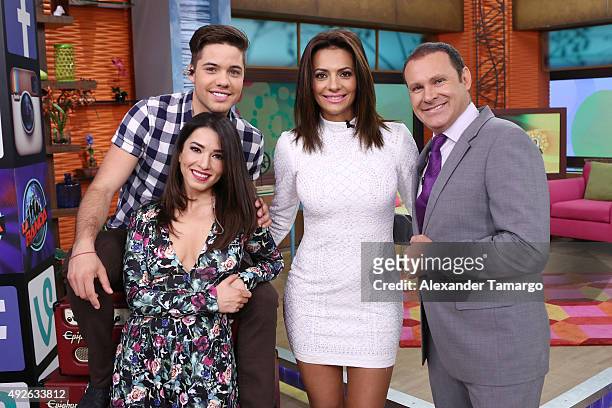 William Valdes, Laura G, Cecilia Galliano and Alan Tacher are seen on the set of "Despierta America" to promote the new variety show "Sabadazo" at...