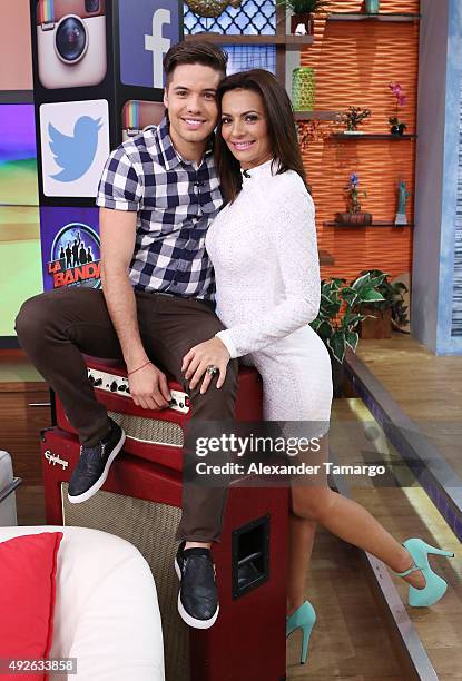 William Valdes and Cecilia Galliano are seen on the set of "Despierta America" to promote the new variety show "Sabadazo" at Univision Studios on...