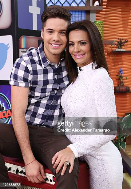 William Valdes and Cecilia Galliano are seen on the set of "Despierta America" to promote the new variety show "Sabadazo" at Univision Studios on...