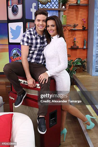 William Valdes and Cecilia Galliano are seen on the set of "Despierta America" to promote the new variety show "Sabadazo" at Univision Studios on...