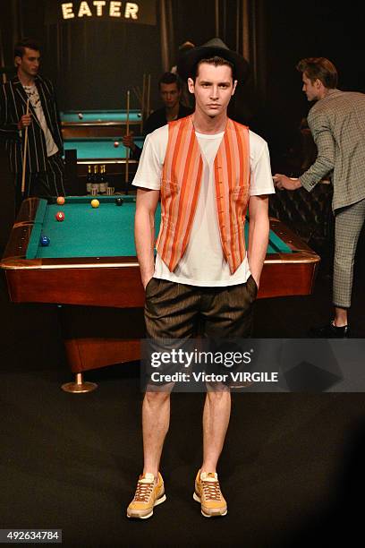 Model walks the runway during the Patchy Cake Eater show as part of Mercedes Benz Fashion Week TOKYO 2016 S/S on October 13, 2015 in Tokyo, Japan.