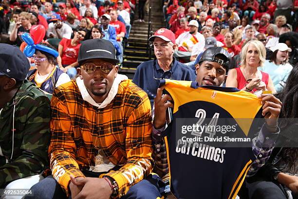 Paul George of the Indiana Pacers attends Game Three of the 2015 WNBA Finals on October 9, 2015 at Bankers Life Fieldhouse in Indianapolis, Indiana....