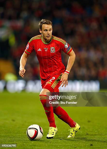 Wales player Chris Gunter in action during the UEFA EURO 2016 Group B Qualifier between Wales and Andorra at Cardiff City stadium on October 13, 2015...