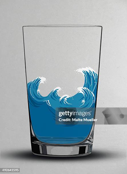 illustration of choppy waves in a water glass - storm stock illustrations