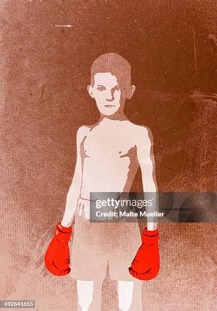 illustration of boy wearing boxing gloves, portrait - fighter portraits 2013 stock illustrations