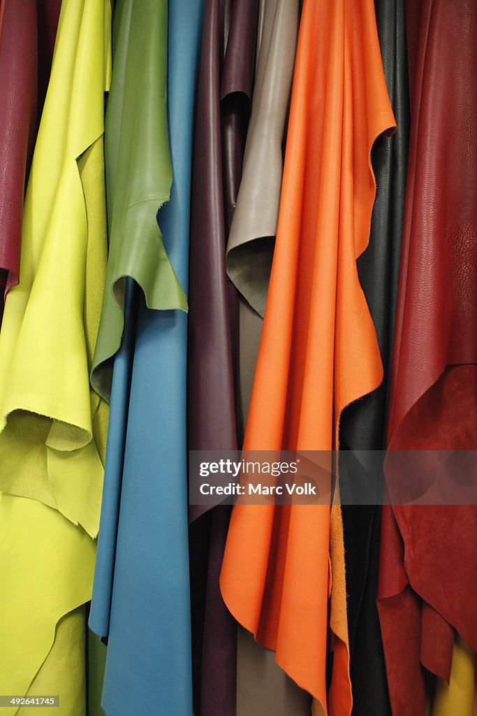 Close-up of various colors of leather textiles