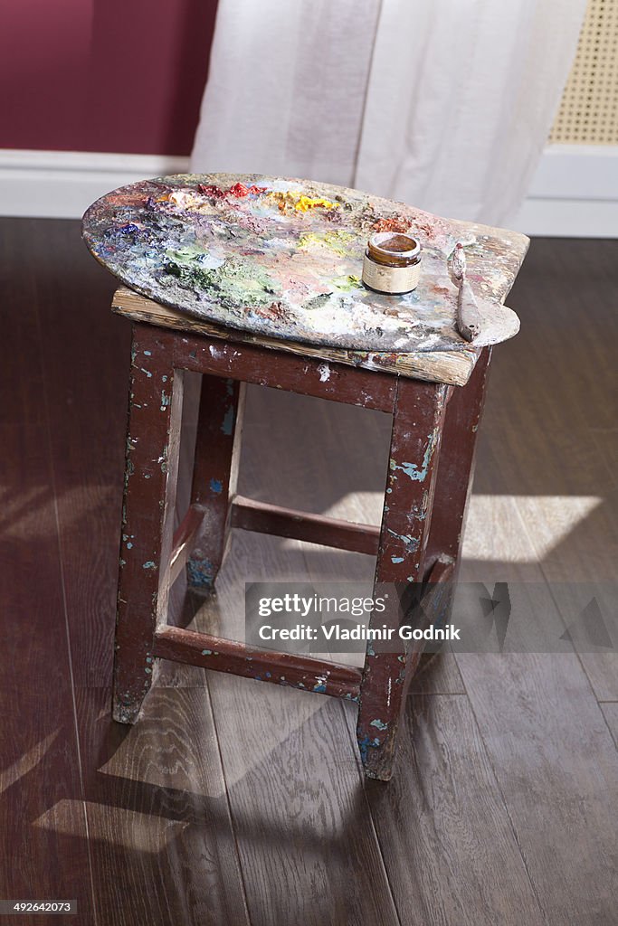 Palette on stool, close-up