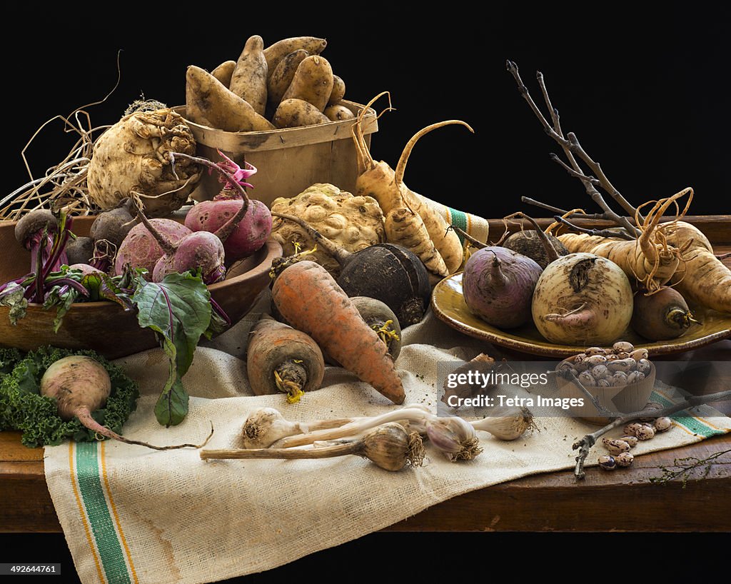 Studio shot root vegetables