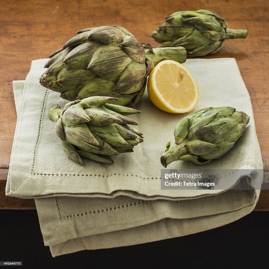 Studio shot of artichokes