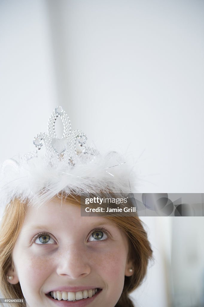 Portrait of girl wearing tiara, Jersey City, New Jersey, USA