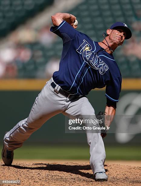 Closing pitcher Grant Balfour of the Tampa Bay Rays pitches against the Seattle Mariners at Safeco Field on May 14, 2014 in Seattle, Washington.