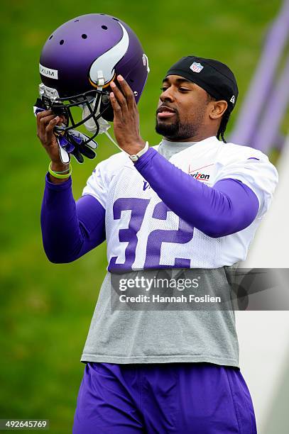 Antone Exum of the Minnesota Vikings looks on during rookie minicamp on May 16, 2014 at Winter Park in Eden Prairie, Minnesota.