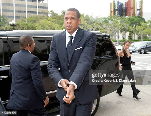 Rap mogul Jay Z arrives at United States District Court to testify October 14, 2015 in Los Angeles, California. Jay Z and Timbaland are being accused...