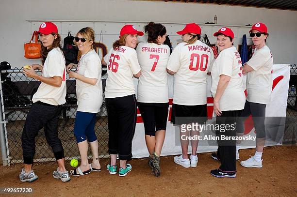 Actors Anne Ramsay, Bitty Schram, Patti Pelton, Tracy Reiner, Penny Marshal, Megan Cavanagh and Ann Cusack attends "A League Of Their Own" Reunion...