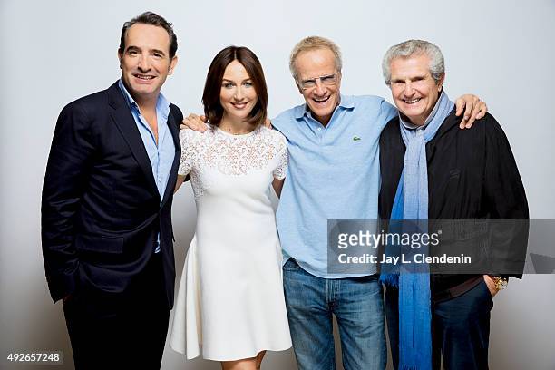 Elsa Zylberstein, director Claude Lelouch, actors Christopher Lambert and Jean Dujardin from 'Un plus une' are photographed for Los Angeles Times on...