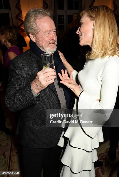 Director Ridley Scott and actress Cate Blanchett attend The Academy Of Motion Pictures Arts & Sciences new members reception hosted by Ambassador...