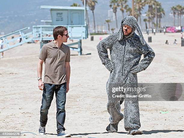 Elijah Wood and Jason Gann are seen on the set of 'Wilfred' on March 28, 2011 in Los Angeles, California.