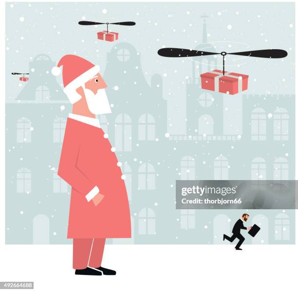 santa modernized - city drone stock illustrations