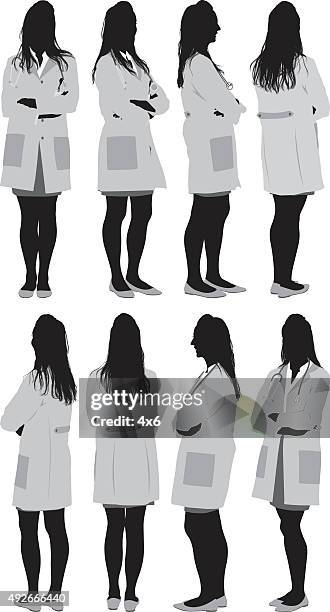 various views of female doctors - stethoscope silhouette stock illustrations