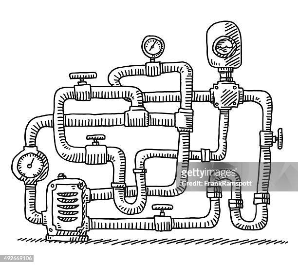 stockillustraties, clipart, cartoons en iconen met water pipe closed circuit drawing - water valve
