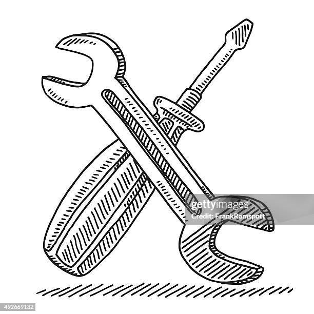 wrench and screwdriver tools drawing - home improvement stock illustrations