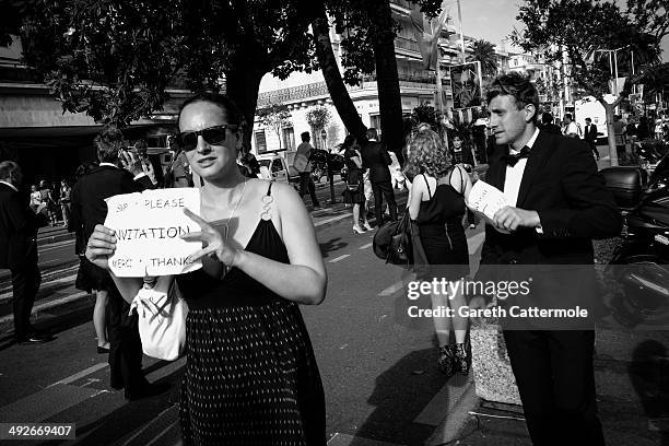 Fans wait for spare tickets during the 67th Annual Cannes Film Festival on May 21, 2014 in Cannes, France.