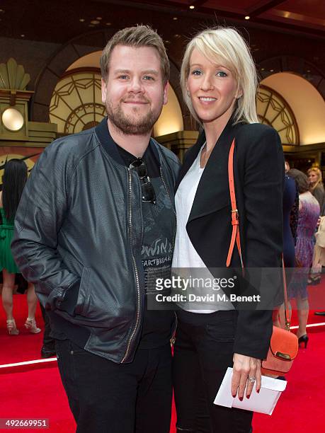 James Corden and his wife Julia Carey attend the press night performance of "Miss Saigon" at the Prince Edward Theatre on May 21, 2014 in London,...