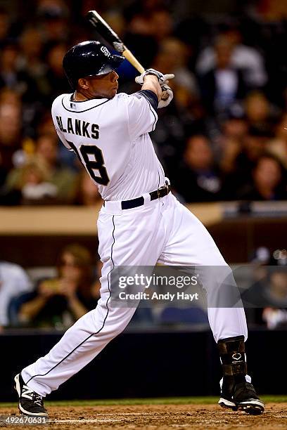 Kyle Blanks of the San Diego Padres hits in the game against the Miami Marlins at Petco Park on May 9, 2014 in San Diego, California.