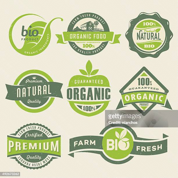 organic food labels - quality stamp stock illustrations