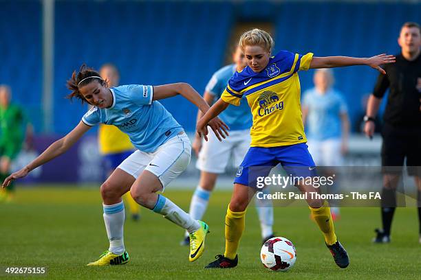 Jill Scott of Manchester City in action with Alex Greenwood of Everton during the FA WSL 1 match between Manchester City Women and Everton Ladies FC...