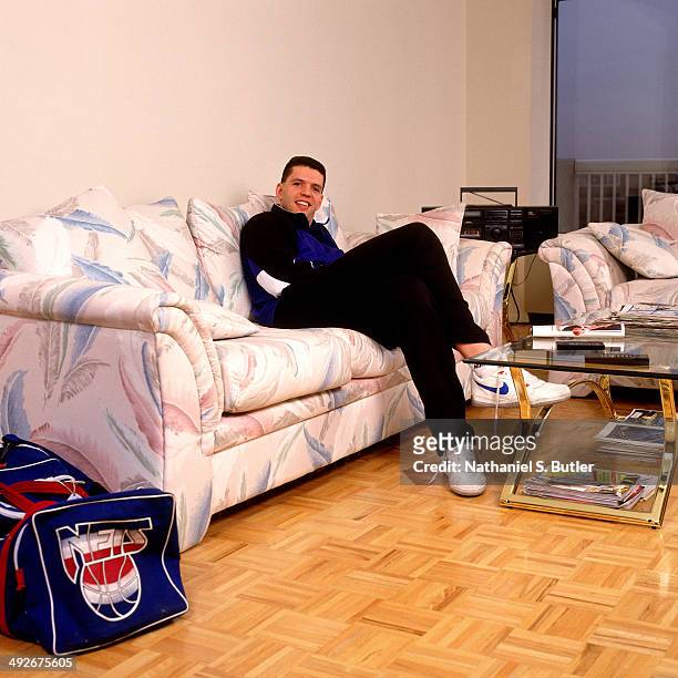 Drazen Petrovic of the New Jersey Nets poses for a photo at his home during an all-access shoot circa 1991 in Hoboken, New Jersey. NOTE TO USER: User...