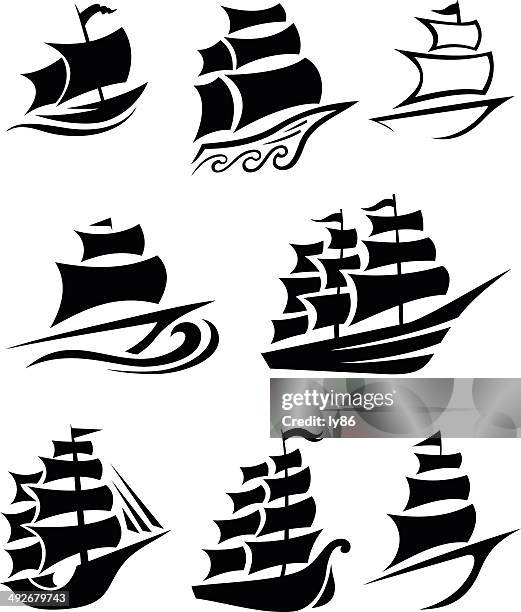 ship icons - brigantine stock illustrations